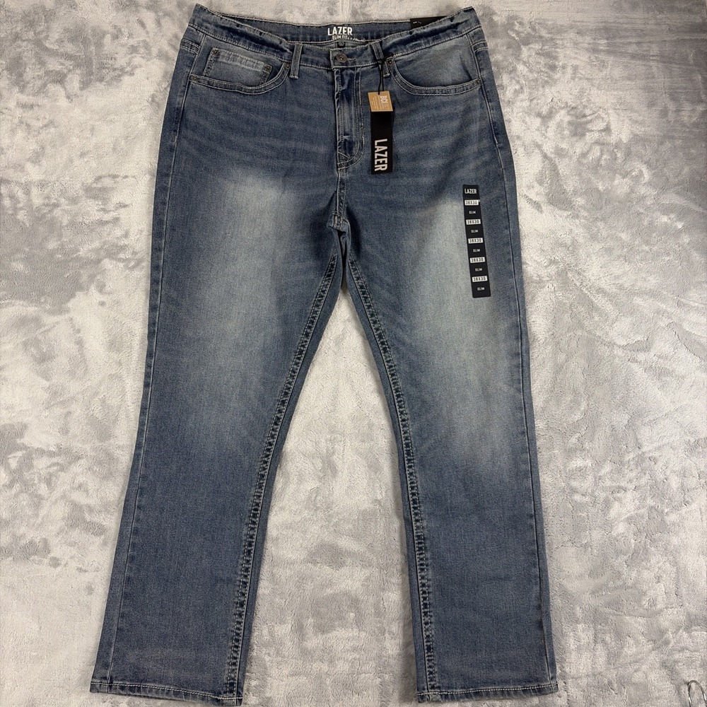 Lazer Jeans Slim Fit Stretch Jeans Men's Size 38x30 Medium Wash Blue NEW!